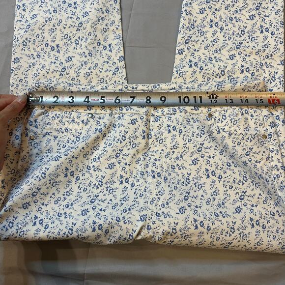 Mario Serrani White/Blue Floral Print Straight/Stretch Pants- M - Picture 6 of 8